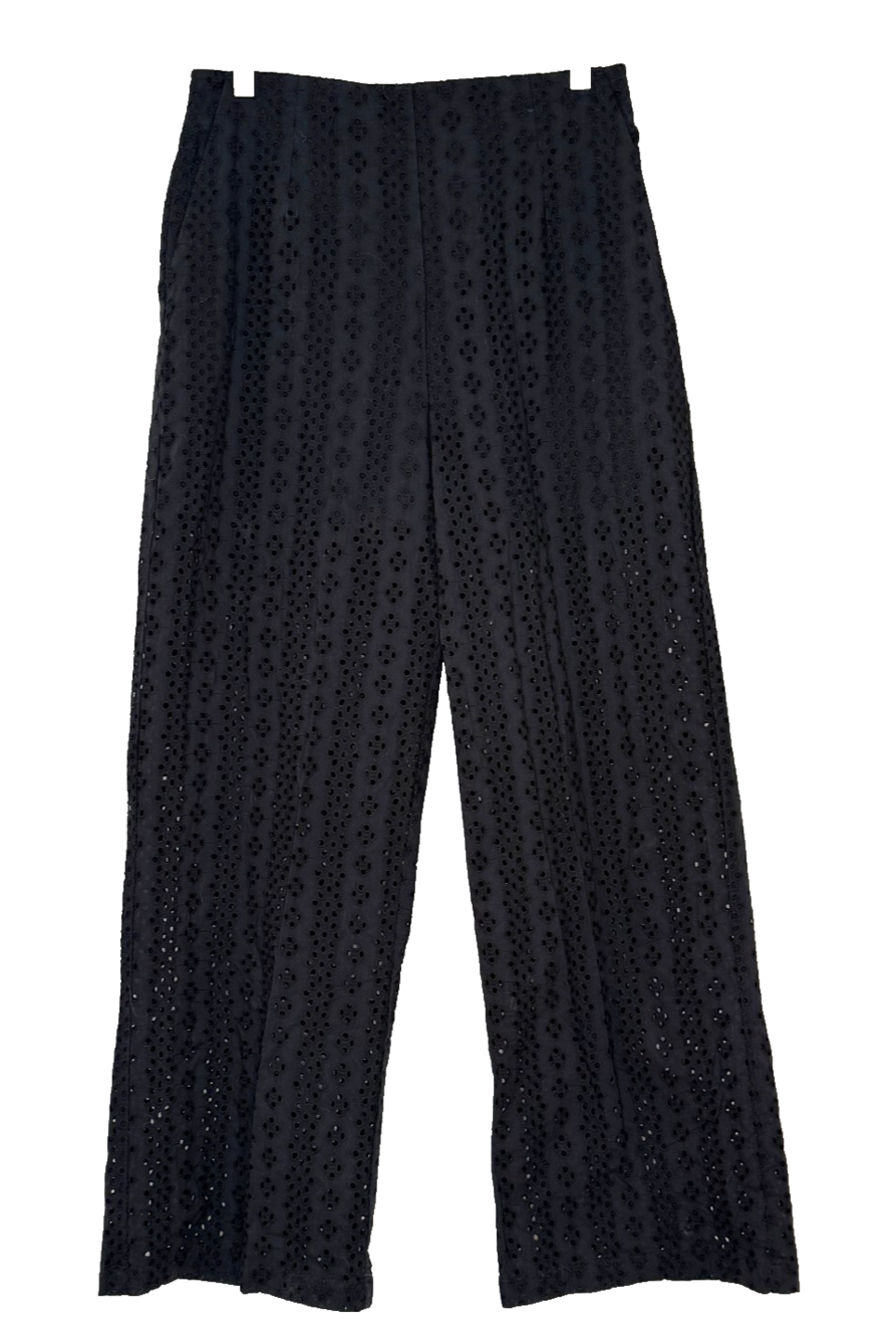 DKNY Jeans Black Eyelet High Rise Wide Leg Pants Size 8 Women’s Trousers